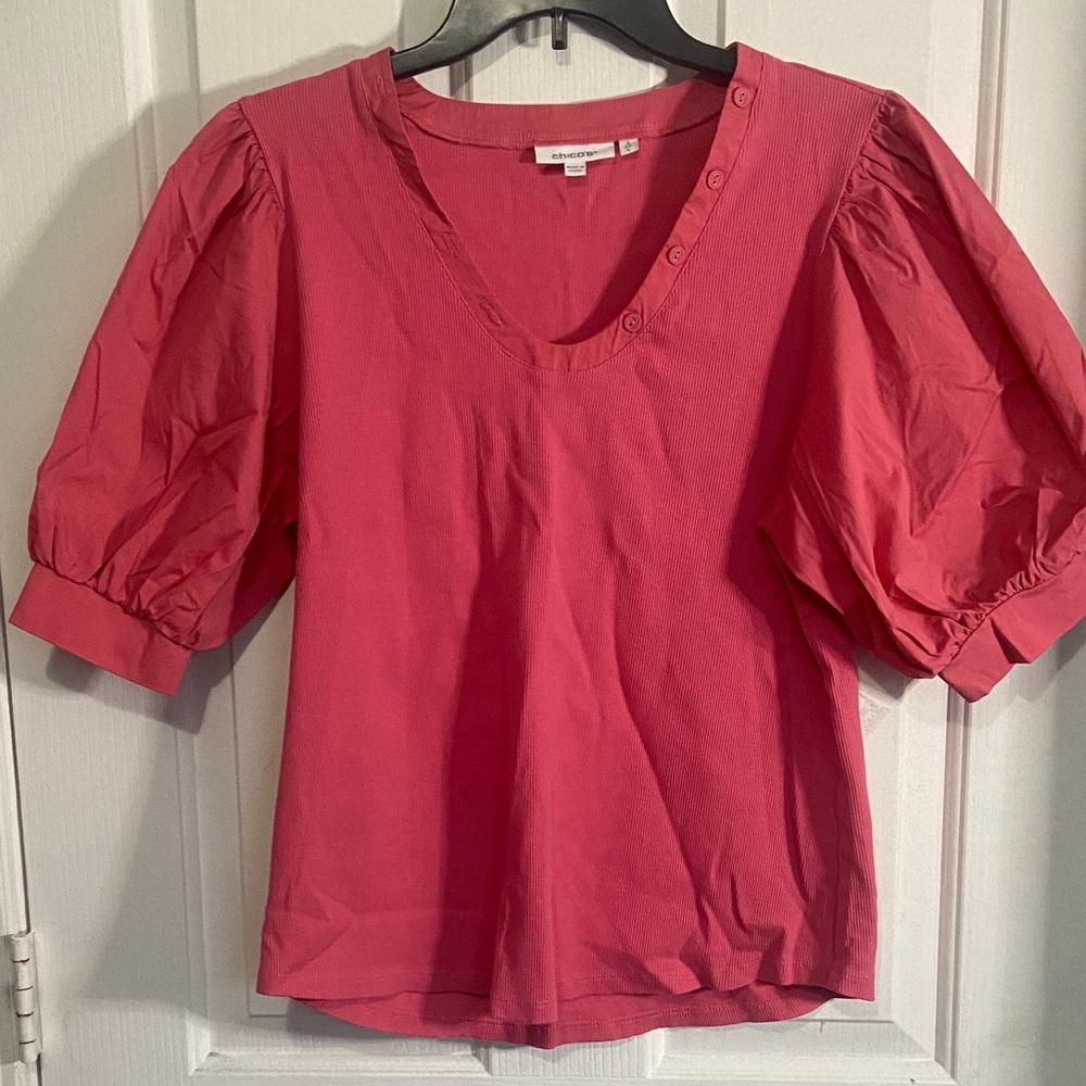 Chico's Vibrant Pink Puff Sleeve Blouse